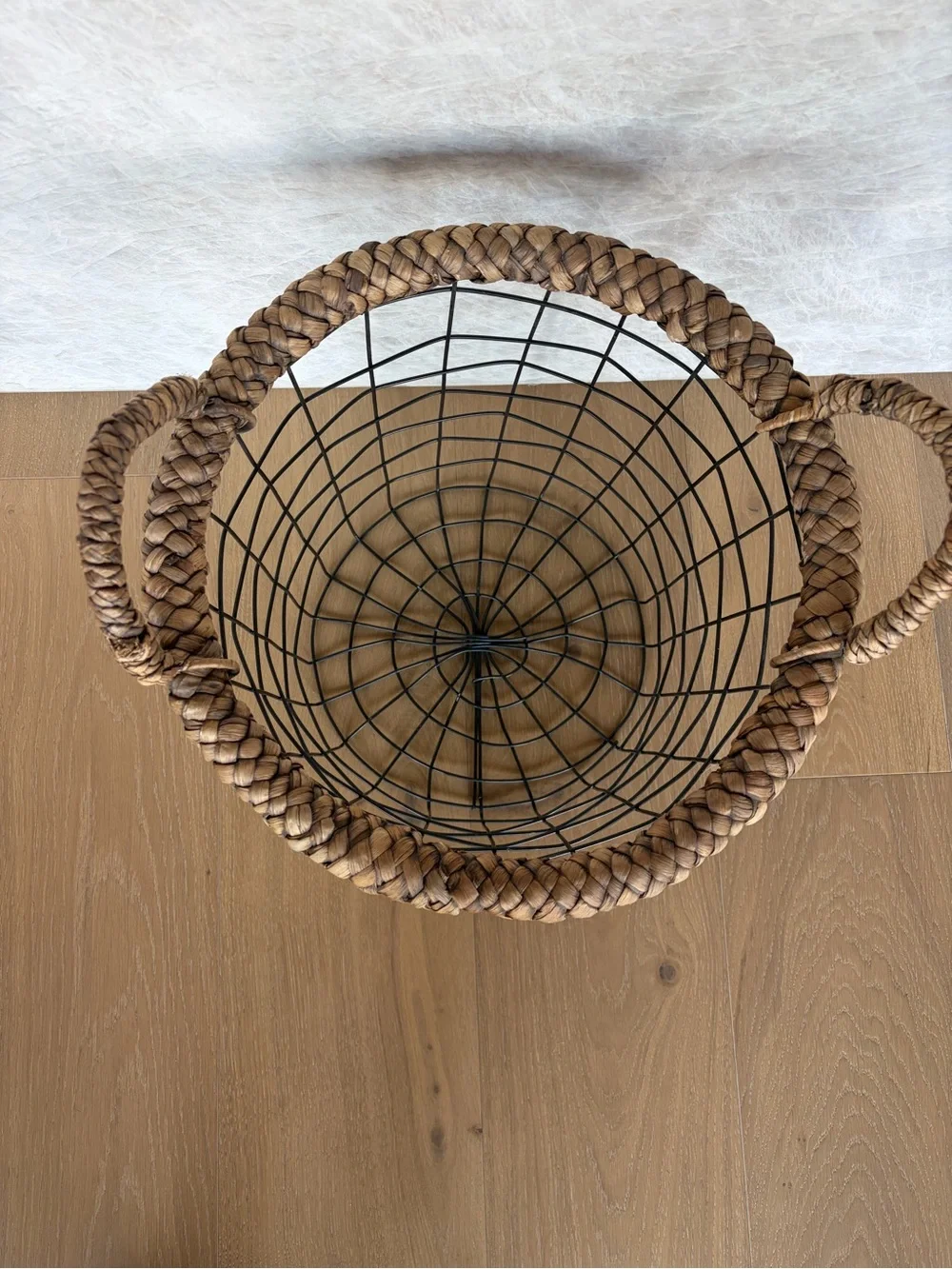 Pottery Barn Woven Handle Wire Storage Basket, Excellent Condition
